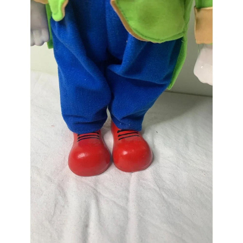 Vintage Porcelain Head Hands Feet Clown Blue Overall Pants Stuffed Body 13'' - Picture 4 of 9